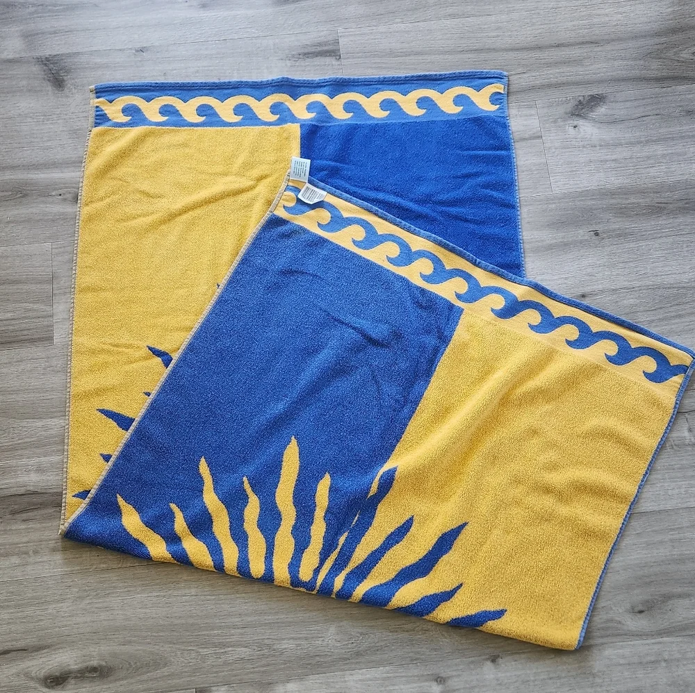 Vintage Celestial Beach Towel Sun Moon Stars Whimsigoth 30x60 Reversible